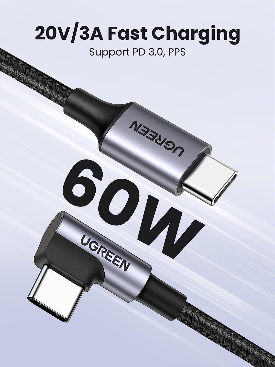Right Angle USB C Cable 6.6FT 2-Pack, 60W USB C to USB C Cable 90 Degree Type C Cable for Iphone 17/16, Macbook Pro/Air, Ipad Pro 2022/Air 5/Mini 6, Galaxy S25/S24/S23, Pixel 10/9, Switch